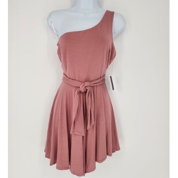 Lulu's One-Shoulder Wrap Waist Romper Mauve Pink Size M - Picture 2 of 12